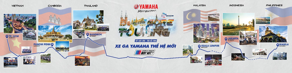 Hành trình xuyên Đông Nam Á bằng 5 xe tay ga Yamaha đi qua 5 nước Campuchia, Thái Lan, Malaysia, Indonesia và Philipines với tổng quãng đường 2.500km