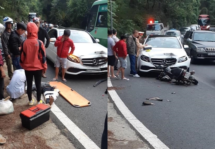 Người điều khiển xe máy được cho bị gãy chân sau khi tông xe vào chiếc Mercedes-Benz