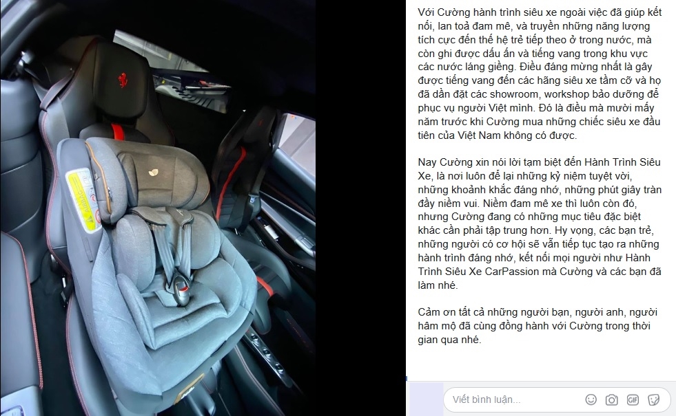 Thông báo của doanh nhân Nguyễn Quốc Cường về việc tạm biệt hành trình siêu xe