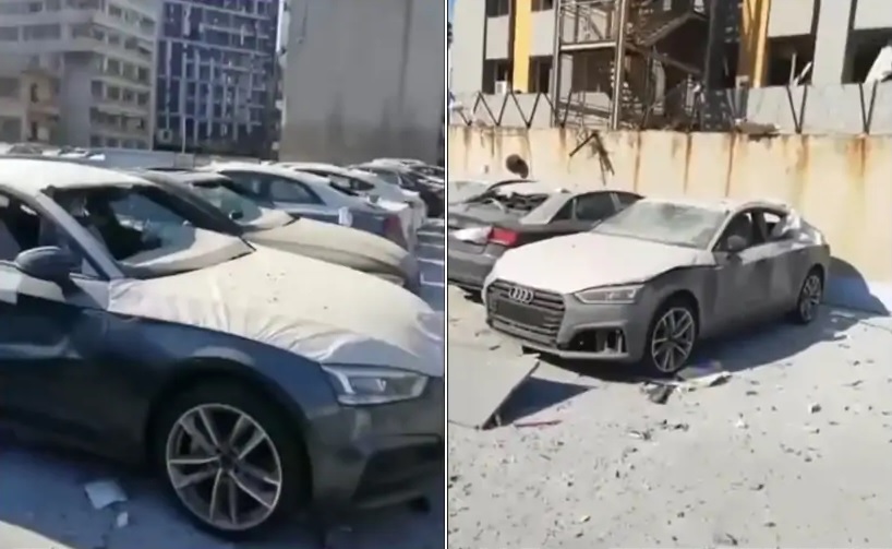 Những chiếc xe sang Audi bị hư hỏng sau vụ nổ tại Li Băng vào hôm 4/8/2020