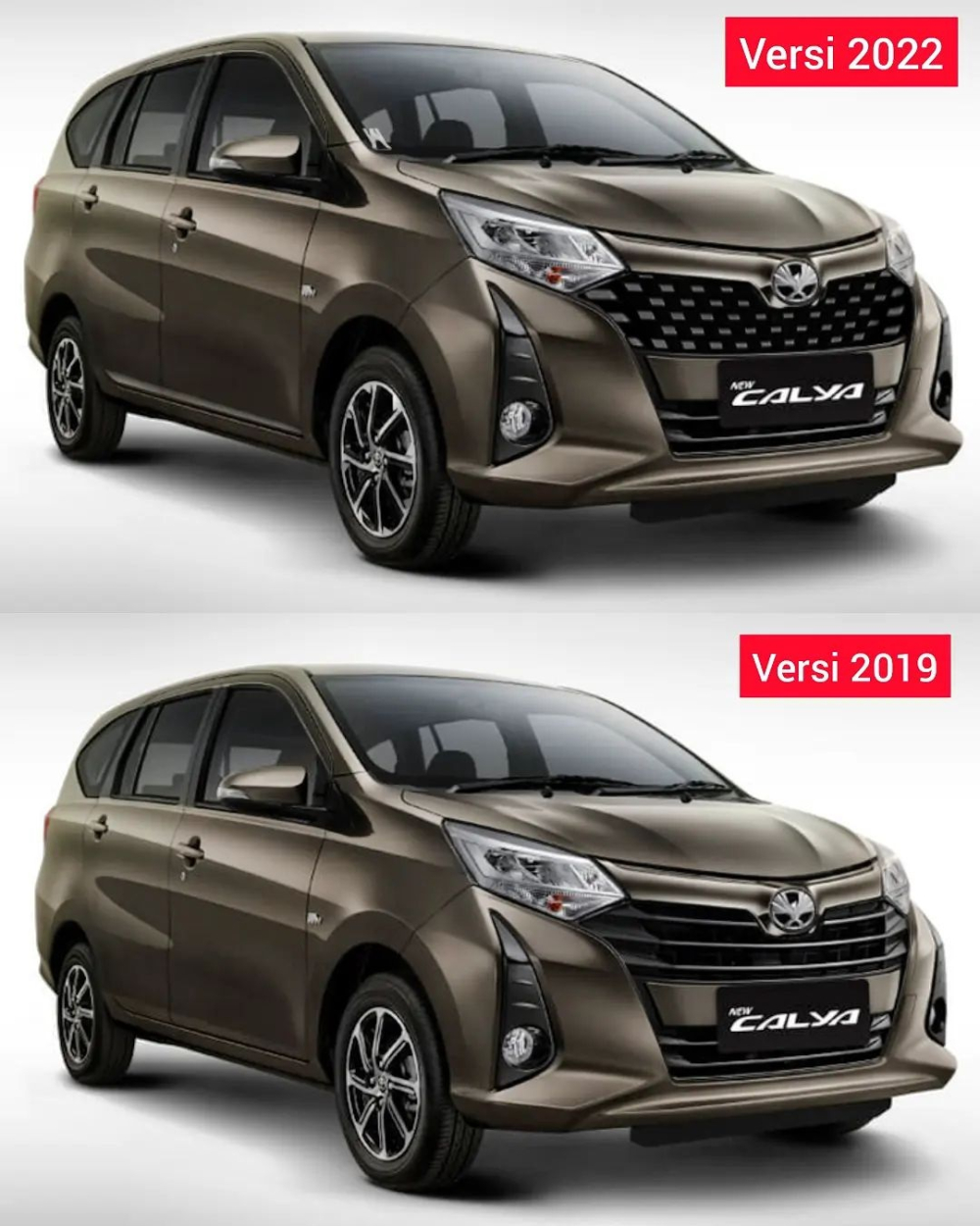So sánh thiết kế đầu xe của Toyota Calya 2022 (trên) và phiên bản cũ